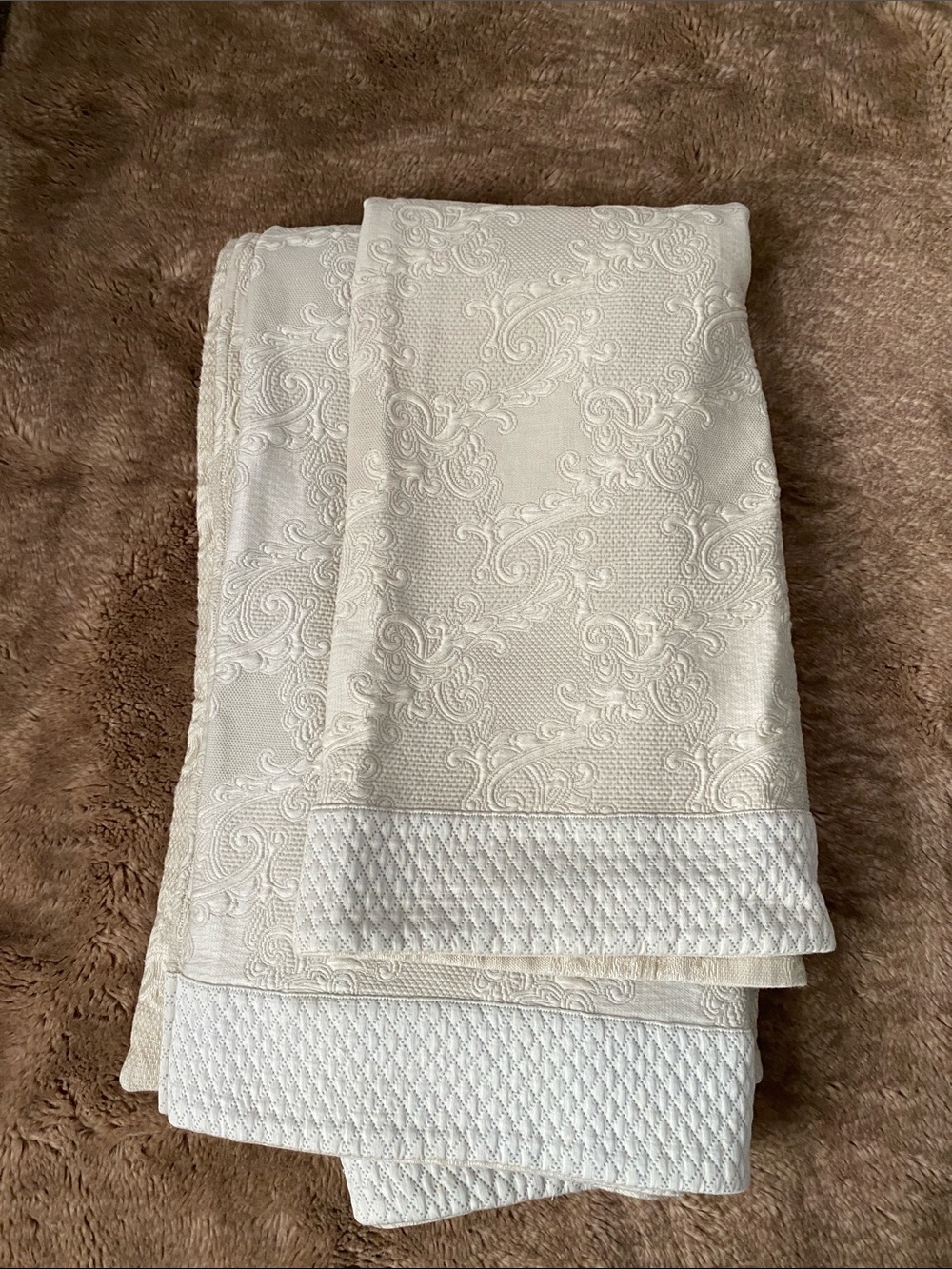 Neutral Cream Embossed Comforter with Quilted Trim